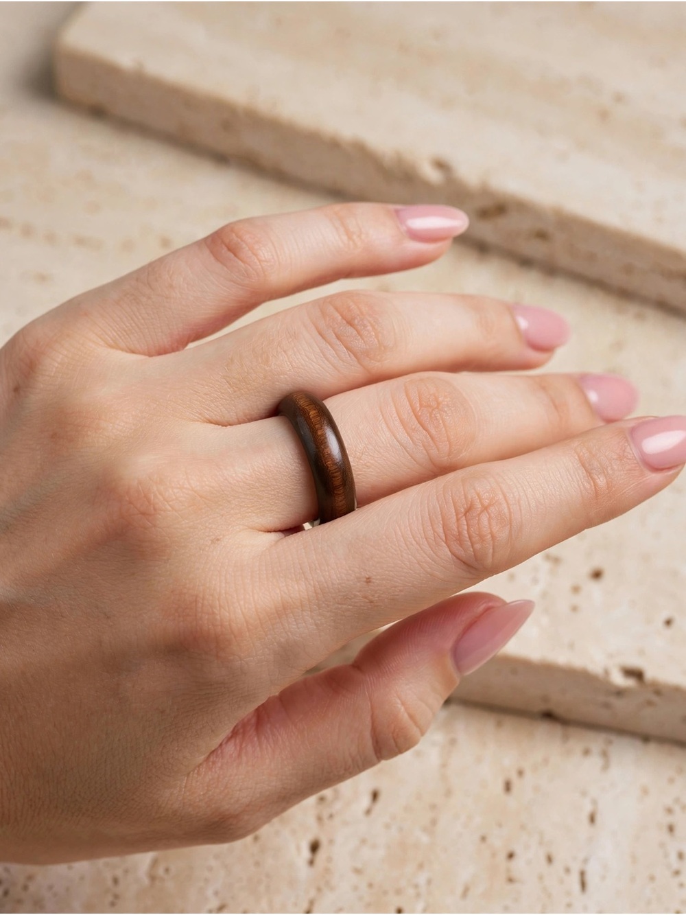 Brown Wood Dome Ring - Women Jewelry